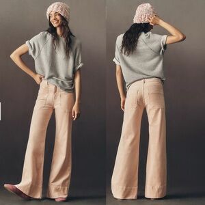 ANTHROPOLOGIE PILCRO Rylan Velvet High-rise Flare Women Jeans Sz 26 Peach Pink